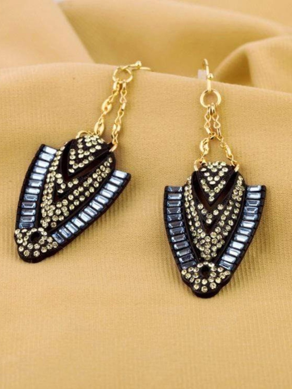 Womens Blue Gold Rhinestone Dangle Drop Earrings